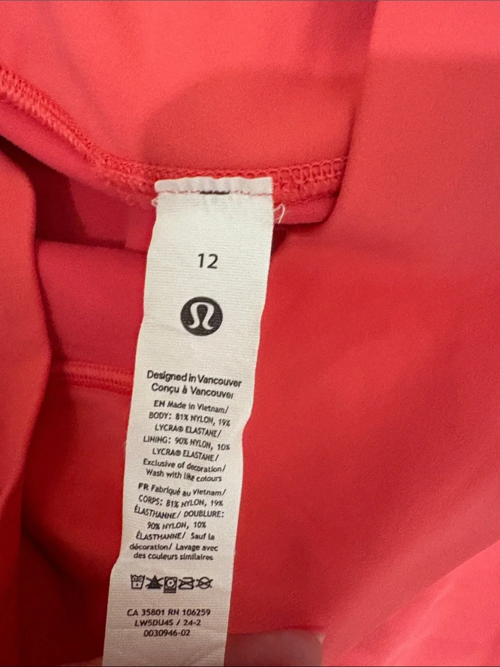 lululemon athletica women’s Coral-Pink Athletic Leggings size 12 VGUC
